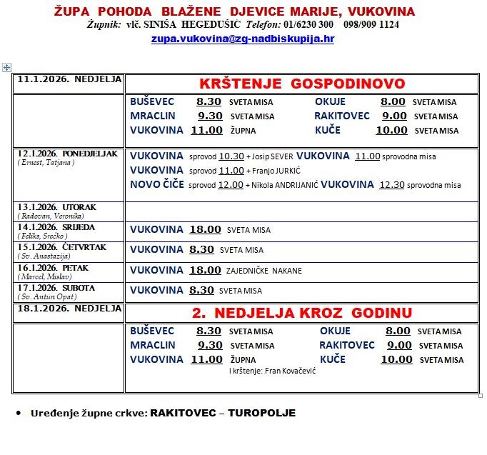 Tjedne župne obavijesti