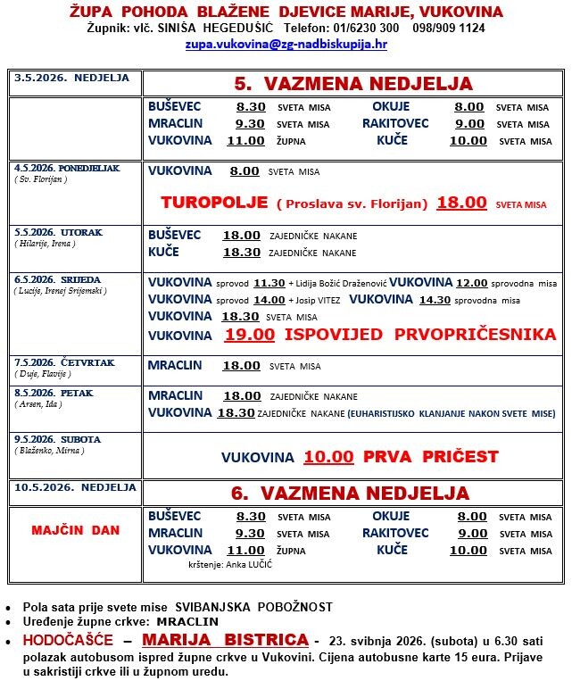 Tjedne župne obavijesti